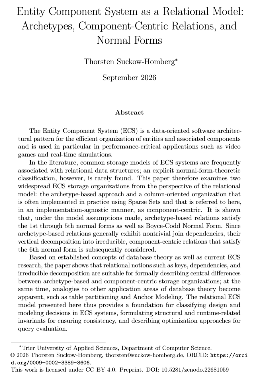 Cover of the paper 'Entity-Component-System as a Relational Model'